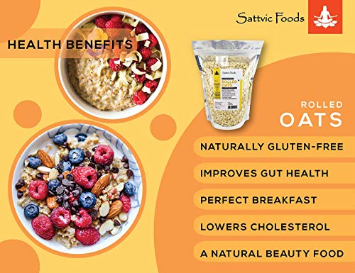 Image of Sattvic Foods Jumbo Rolled Oats (500 g) | Gluten-free, Large Old Fashioned Rolled Oat Flakes | High in Fibre and Protein | Make Oatmeal, Overnight Oats, Muesli, Granola bars, Use in Baking (Pack of 2)