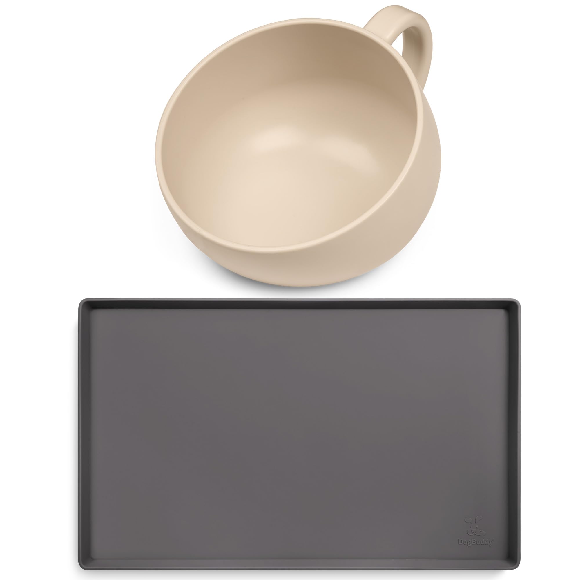 DogBuddy Food Mat (Small, Shadow) and Cup (Sand) Bundle