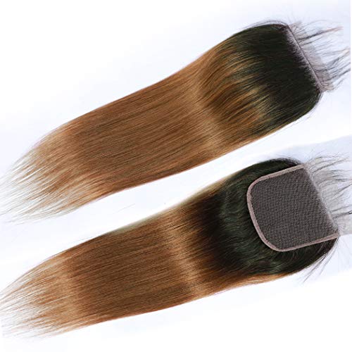 4X4 Lace Closure Pre Plucked 1B/30 Brown Ombre Straight Weave Human Hair Closure With Natural Hairline 16 Inch Free Part Soft Braziian Virgin Hair Pieces - Image 2