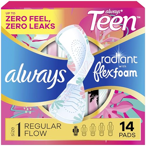 Always Radiant Teen Pads, Size 1, Regular, with Wings, Unscented, 14 Count