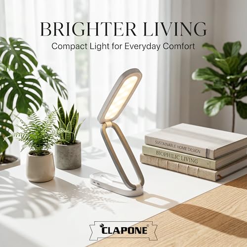 Image of LED Desk Lamp Rechargeable, Foldable & Portable Table Lamp for Study, Office & Home, 3 Brightness Levels with Touch Control, Wireless Battery Operated Reading Light, Eye-Caring LED Desk (White-Grey)