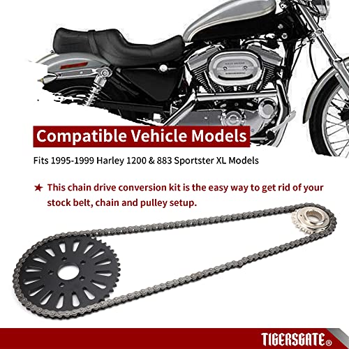 Tigersgate Belt To Chain Drive Transmission Sprocket Conversion Kit Compatible With 1995-1999 Harley 1200 & 883 Sportster Xl #TOP4