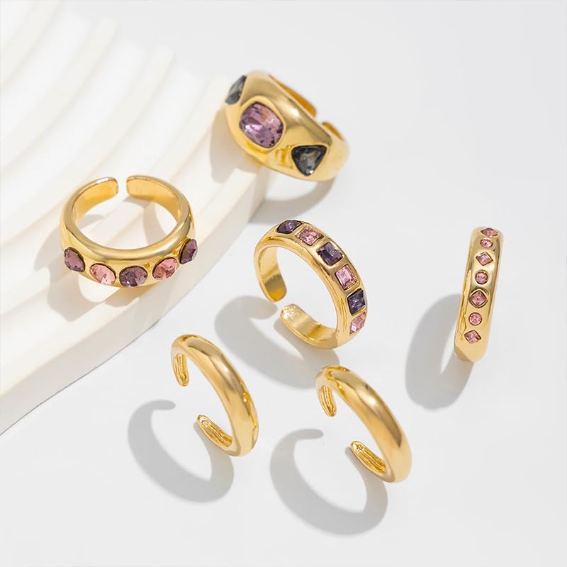 Chunky Gold Rings with Gem Stone for Women Non Tarnish Thick Statement Rings Chunky Silver Ring for Women Adjustable Jewelry Trendy - Image 7