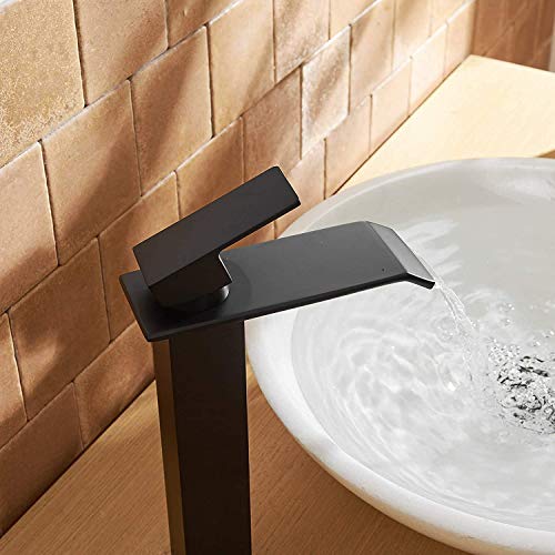 Bathfinesse Matte Black Bathroom Faucet Vessel Sink Bowl Faucet Tall With Pop Up Drain Assembly Single Handle Single Hole Vanity Lavatory Deck Mount Supply Lines Hose Lead-Free #TOP6