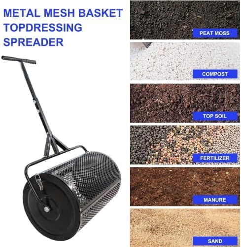 Distribuidor de Compost y turba con Mango en T Mejorado para siembra. Distribuidor de Malla metálica Ligera y Duradera para el Cuidado del césped. Distribuidor de estiércol (Negro).