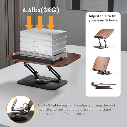 Image of Sunchhaya New Book Stand for Reading, Writing, Painting and Used As Laptop Stand for Desk, 360 Degree Rotatable Multi-Functioal Book Reading Stand Adjustable Height-Angle (R51 Brown)