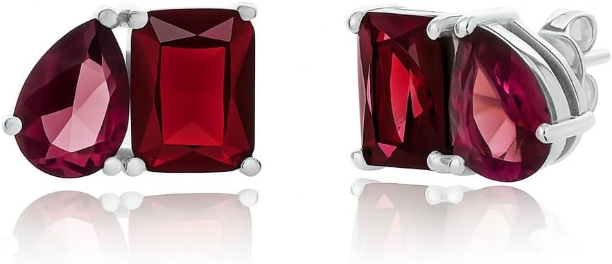 Amazon Essentials 14K Gold or Rhodium-Plated Birthstone Two-Toned Stud Earrings