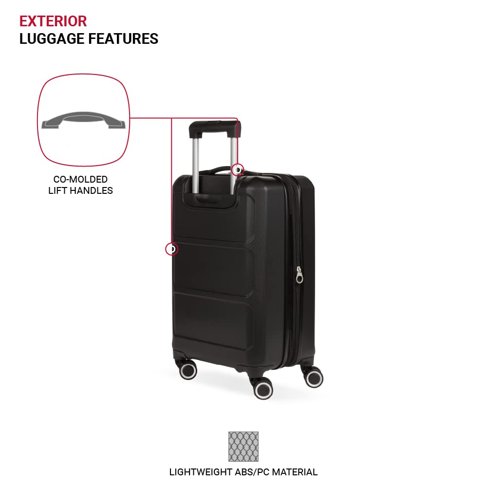 SwissGear 8090 Hardside Expandable Luggage with Spinner Wheels, Black, Carry-On 20-Inch