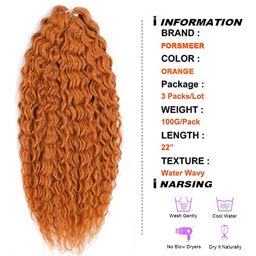 PORSMEER 3 Packs 22" Wave Crochet Hair Water Wave Twist Synthetic Ocean Wavy Hair Bundles Orange Ginger for Women - Image 2