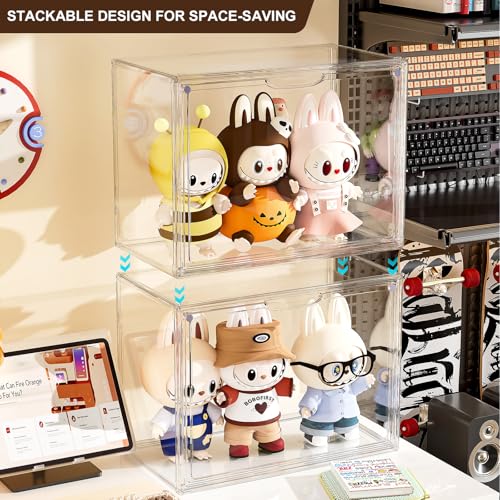 Image of Acrylic Clear Display Case, Stackable Plastic Storage Bins with Shelf, Figure Figurine Hobby Display Case with Magnetic Lid, Large Acrylic Display Box for Collectibles, Figures, 2 Pack