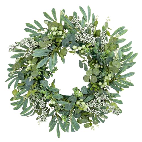 Corona de hojas artificiales con bayas de simulación de hojas, corona de primavera para puerta delantera, granja, festival