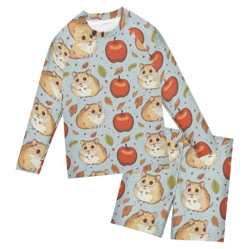 Hamster Fruit Leaves Baby Boys' Toddler Long Sleeved Rashguard Swim Bathing Suit Set B0403356