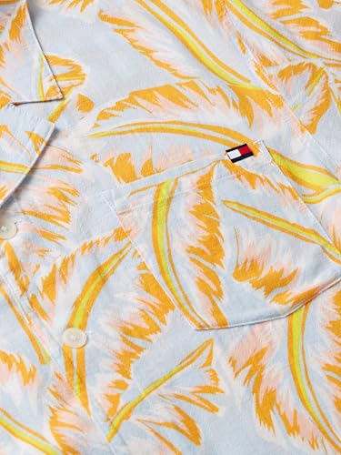 Image of Tommy Hilfiger Men's Lightweight Short Sleeve Cotton Beach Print Shirt with Pocket, Men's Casual Button Down Summer Shirts