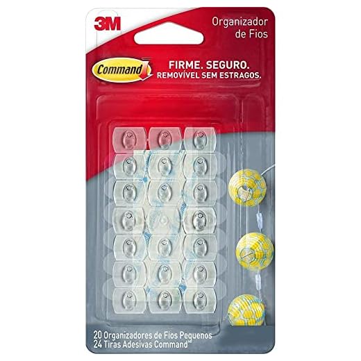 Command, 3M, Organizador de Fios, Adesivo Removível sem Estragos, Transparente, Pequeno, 20 unidades