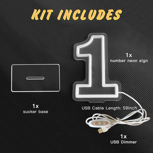 Image of YALLOVE Neon Sign Number 1, 9.8 inches Height USB Powered Night Light-up Numbers for Birthdays Decor, Party Anniversary, Cafe Bar Decor (Small)