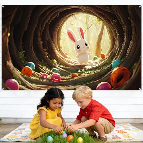 Image of Nuxovilar Easter Banner Bunny Tunnel Spring Celebration 43x70 Polyester