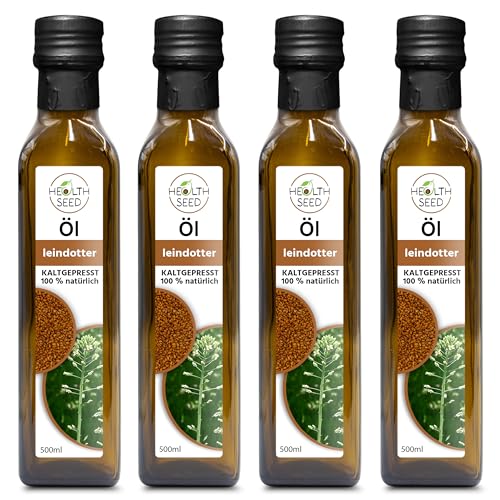 Health Seed® 4 x 500 ml / 2 litres – Huile de caméline non filtrée – Bouteille en verre 100...