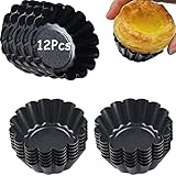Egg Tart Molds 12PCS Tart Pan, Mini Carbon Steel Non Stick Tart Pans, Tart Molds For Baking (2.6 inch)