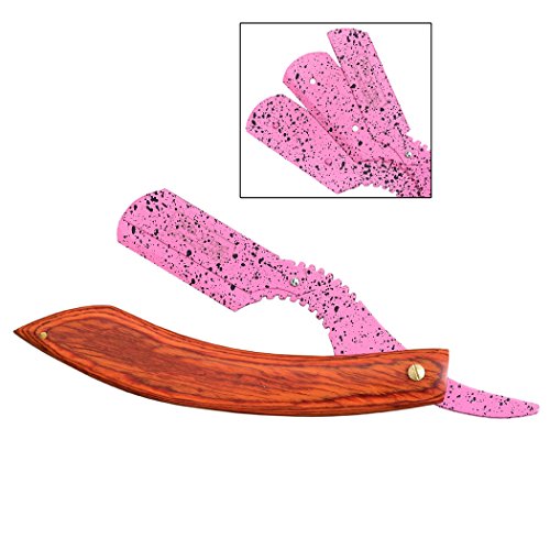 Red & Pink Straight Cut Throat Shaving Razor Wooden Barber Hair Salon