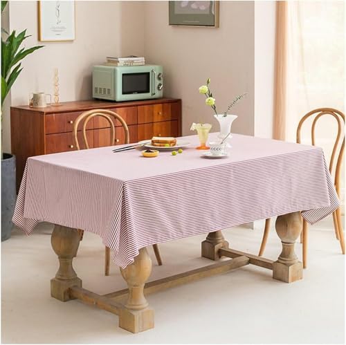 Mantel rectangular, mantel rectangular de comedor, mantel de algodón y lino, lavable, mantel de rayas pequeñas para cocina, Acción de Gracias, Navidad, azul claro, 135 x 135 cm (5