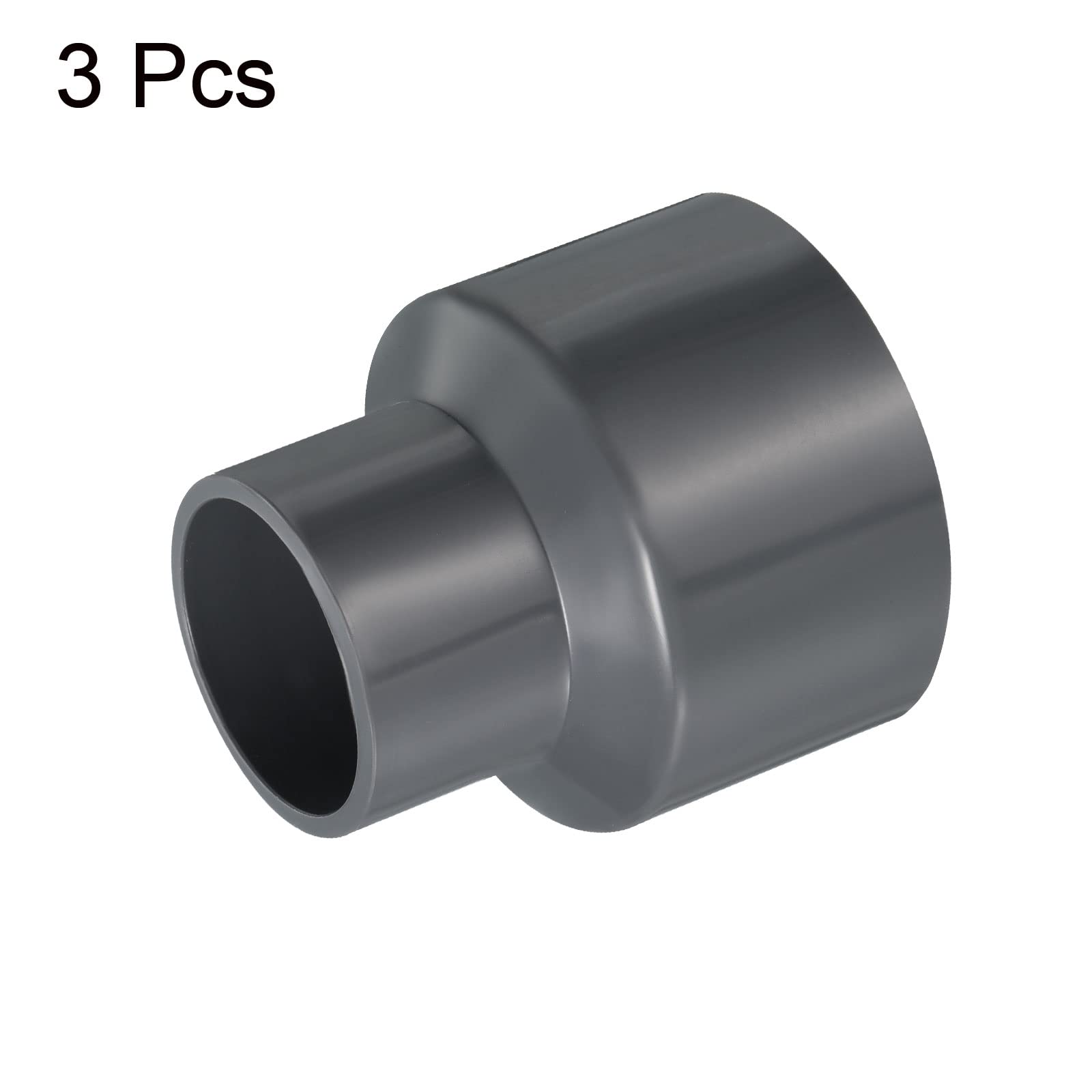 PATIKIL PVC Reductor Tubo Montaje 50x32mm, 3 Paquete Recto Acoplamiento Adaptador Conector, Gris — view 3