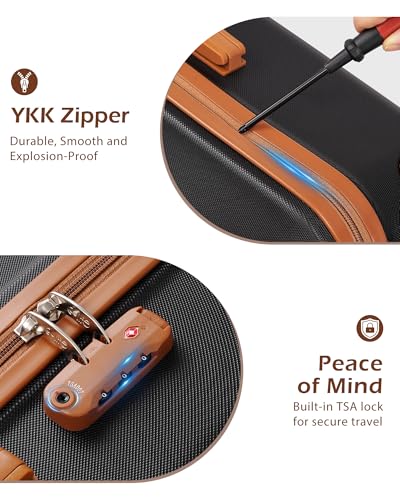 Image of Coolife Luggage, Suitcase with Durable and Lightweight, Large Checked Luggage with ABS Hardshell Expandable, Dual Spinner Wheels, TSA Lock, and YKK Zipper (apricot black, L(28in))