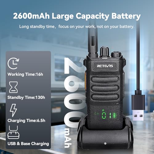 Image of Retevis RT86 2 Way Radio Long Range,Professional Radio Walkie Talkies with Earpiece,Commercial Work Radio Bulk,Rechargeable 2600mAh,Heavy Duty Two Way Radio for Industry Warehouse(10 Pack)