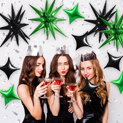 Image of TONIFUL 22Inch 18Pcs Black Green Large Explosion Star Mylar Balloons and 10Inch Four Pointed Star Balloons Set for Christmas New Year Birthday Wedding Bridal Shower Anniversary Photo Booth Supplies