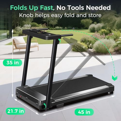 Image of Foldable Treadmills for Home, 3.0HP Walking pad Treadmill with Handle Bar, Portable Electric Treadmill with Handles, 12 Preset Programs, LED Display and 300 lbs Capacity
