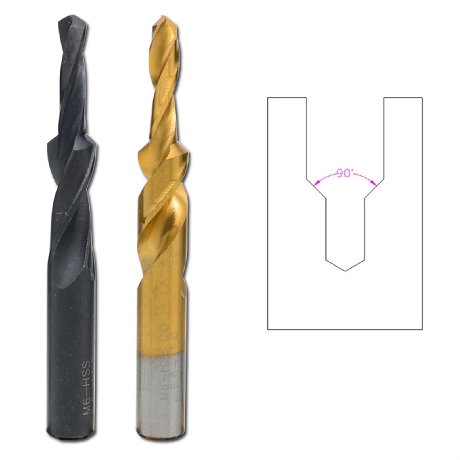 1 szt. HSS Wiertło stopniowe powlekane czarnym tlenkiem, wiertło z łbem stożkowym 90/180 do miedzi aluminium M3-M12 (powlekane tytanem, M6(90 stopni))