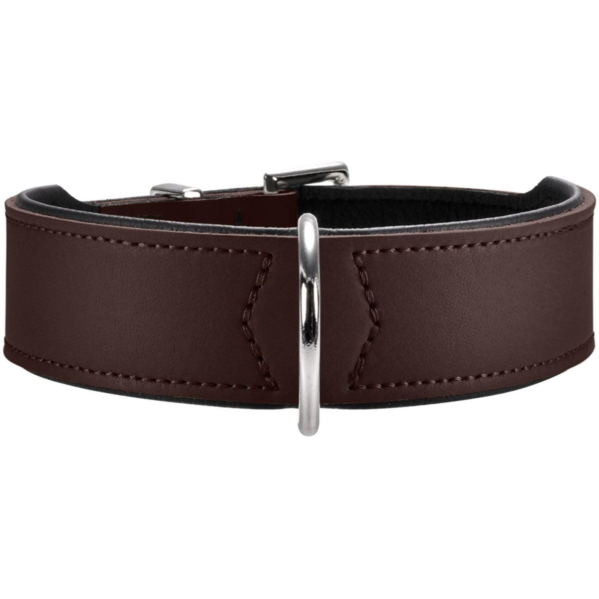 HUNTER Hundehalsband BASIC, Farbe: braun/schwarz, Pflegeleichtes Spaltleder, Raffinierte Nahtführung, Dezentes Design, Größe: 60