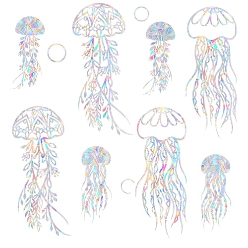 Image of 18PCS Jellyfish Window Clings - Anti-Collision Decals to Save Birds From Collisions, Non-Adhesive Prismatic Vinyl Clings