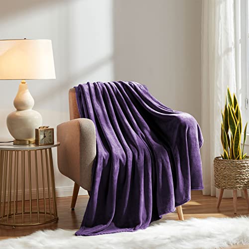 KMUSET Super Soft Throw Blanket Premium Silky Flannel Fleece Throw Size Purple Microfiber Lightweight Blanket All Season Use