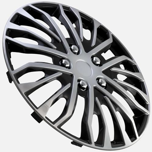 Image of LYDS Eurosport Black & Silver Universal 16 inch Premium ABS Hubcap Wheel Cover Replacement Set of 4 - BWC-16S-B