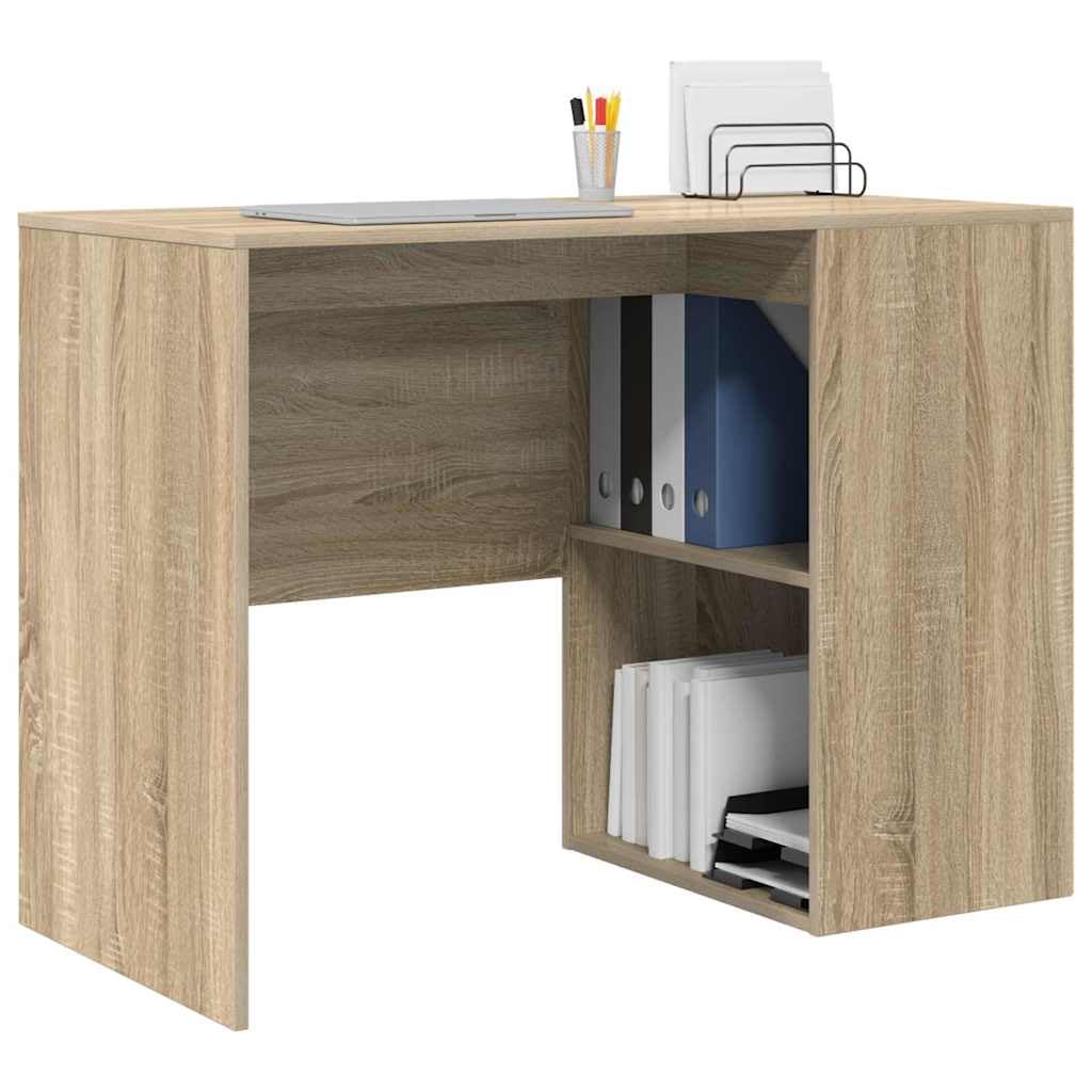 Moderner Schreibtisch mit Ablagefach und Stauraum in Sonoma-Eiche, Schreibtisch mit integriertem Regal für Home Office, Praktischer mit Regal für Büroorganisation, Eleganter