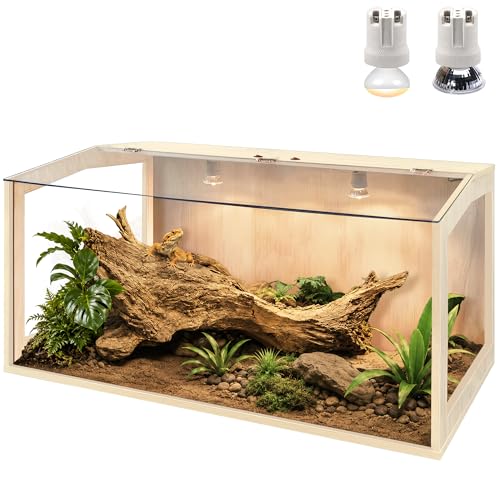 Image of PROLEE Bearded Dragon Tank, Lizard Tank with Clear Tempered Glass, Anti-Scratch Reptile Enclosure, Reptile Tank Built-in Light Fixtures with Switch (32X16X16inch,34 Gallon)