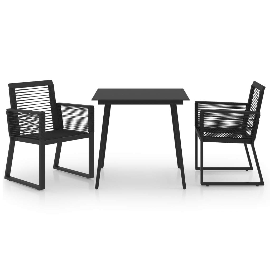 Mobiliario - Juego de comedor de 3 piezas para exteriores, ratán de PVC, color negro