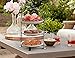 SparkWorks 3 Tiered Cake Stand, Tea Party Serving Platter, Dessert and Cupcake Stand, Metal Tiered Serving Stand Includes Three Premium White Stoneware Plates