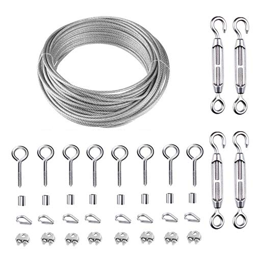 HOMPER 30m Cable Railing Kit/Garden Wire/Espalier Wire Kit/Wire Fence Roll Kit/Outdoor String Light...