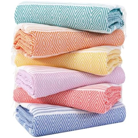 6 Packs Oversized Cotton Turkish Beach Towels Set Bulk 74"x38" Extra Large Sand Free Quick Dry Clearance Swim Bath Camping Pool Towel Travel Blanket Adult Essentials Cruise Accessories Vacation Stuff Cover
