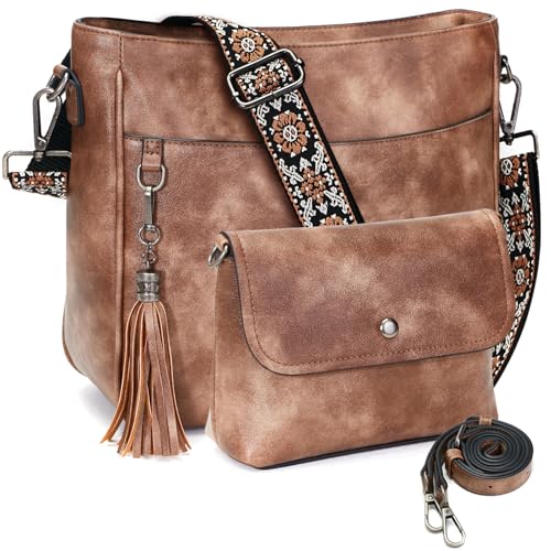 Image of 2PCS /Set Crossbody Bags for Women,Vegan Leather Hobo Purse Wallet For Women Set,Shoulder Bags With 2 Adjustable Strap