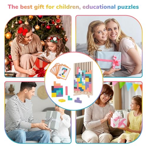 3 in1 Wooden Blocks Puzzle Tetris Holzspiel - Quiet Holzpuzzle Indoor Tetris Spiel, Outdoor Blöcke Smart Games, Sensory Play des Jahres, Memory Für Senioren, Demenz BeschäFtigung, IQ Toys Für Kinder