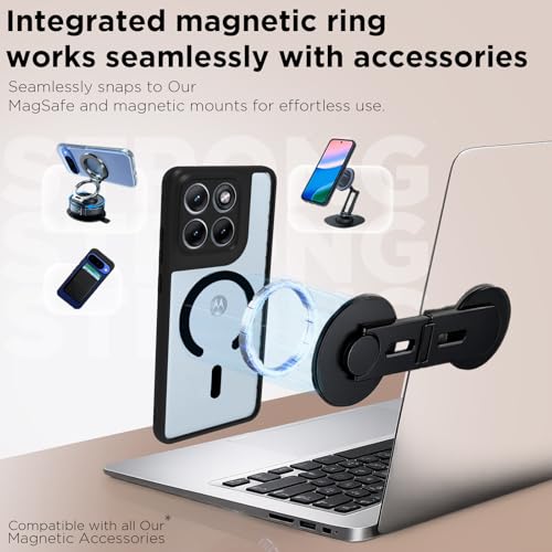 Image of RIGGEAR Shockproof Sleek Hybrid Armor Magnetic Back Cover Case Compatible with MagSafe Accessories for Motorola Moto Edge 70 Fusion 5G (Clear PC + Black TPU Bumper)