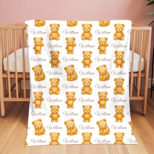 Image of Personalized Baby Blanket with Name, Custom Name Blanket for Kids Soft Flanne Blankets in Easter Personalized Baby Gifts for Infant Newborn Shower (Brown)