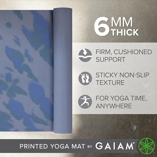 Image of Gaiam Premium Yoga Mat, 6mm Thick Print Mat | Premium 6mm thick cushioning for joint support. Non-slip print design for yoga, Pilates & floor workouts.