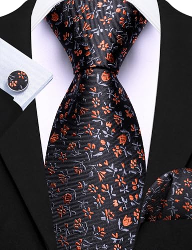 Image of Barry.Wang Men 6PCS Tie Silk Gift Necktie Clip Woven Tie Sets Party | Men Tie Classic Silk Gift Necktie With Tie Clip Jacquard Woven Neck Ties 6PCS Formal Wedding