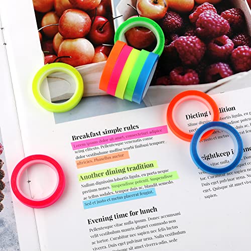 Toymis 10 Rolls Highlighter Tape Removable 0.23Inch X 16.4Ft Fluorescent Neon Tapes Fluorescent Highlighters Colored Transparent Tape Page Markers For Teachers Students Reading Class Home Office #TOP2