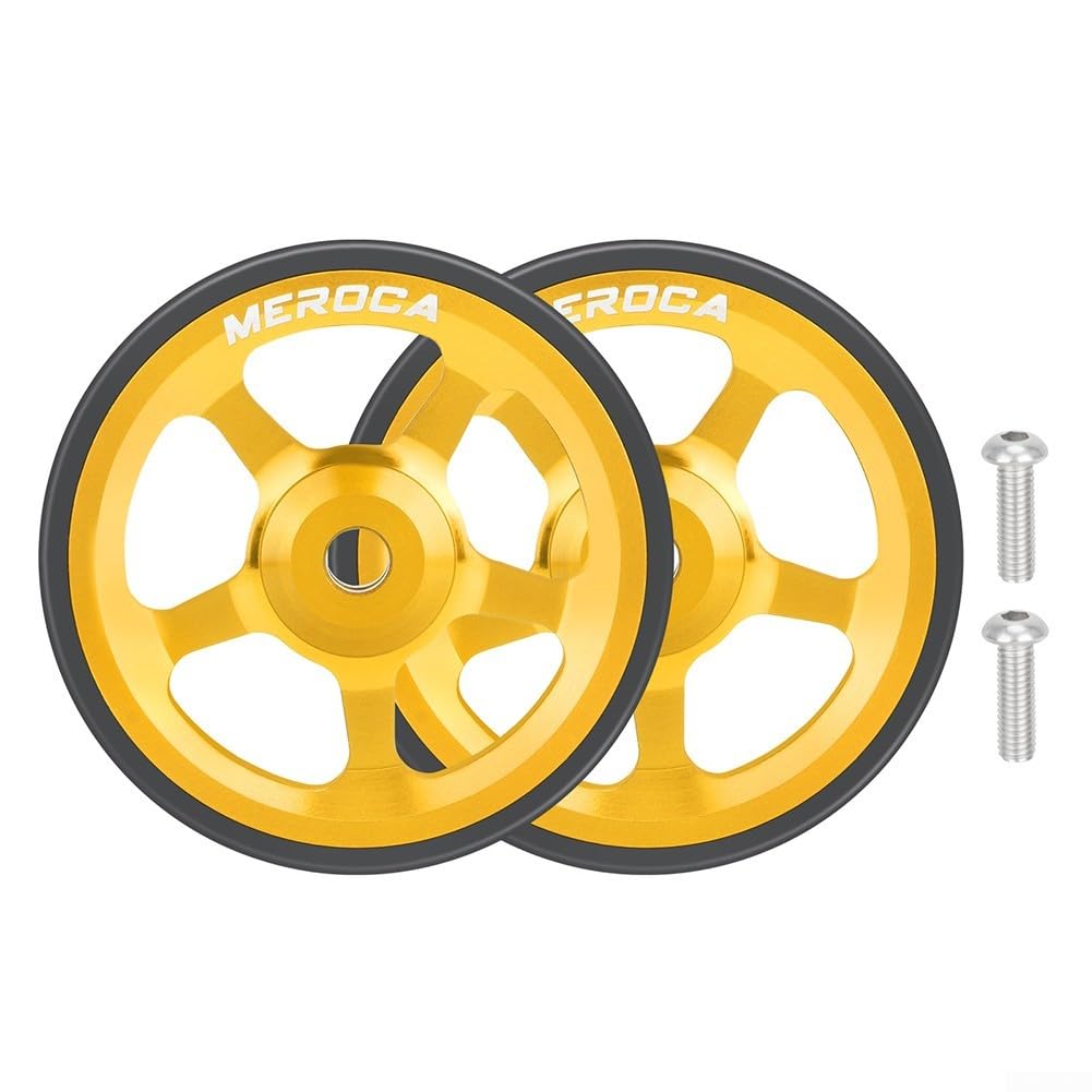 Effortless 60mm Easy Wheel for Folding Bikes Aluminium Alloy and Rubber for Brompton and For 3Sixty Pack of 2 (Golden)