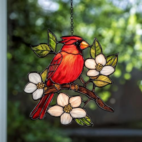 Cardinal Handmade Resin Suncatchers Artisan Boho Sun Catcher Stained Glass Effect Memorial Window Hanging Garden Decor Gift for Mothers Day Mom Grandma Wife Women