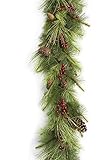 Vita Domi Realistic 6 ft Long Pine Garland - Green Evergreen Greenery for Christmas Mantle & Fireplace